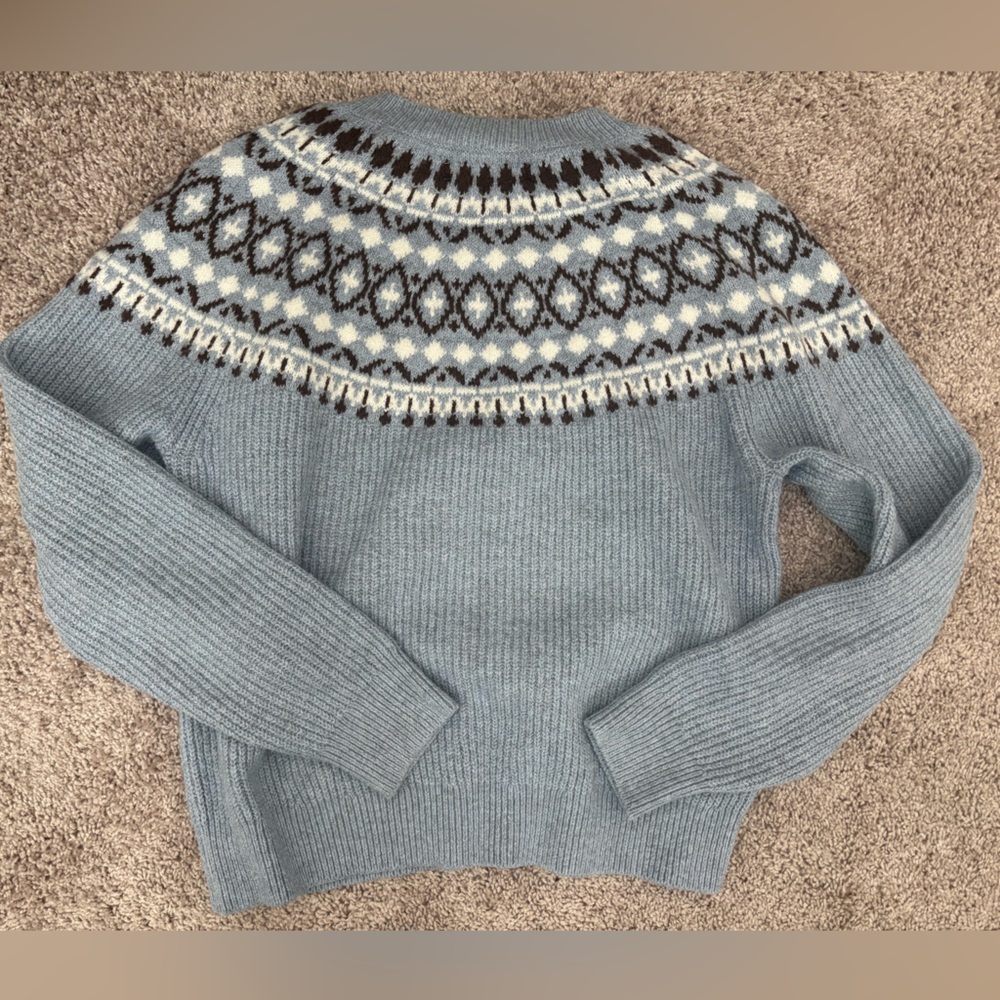 Fair Isle Ribbed Sweater Blue/Chocolate - M like new - Picture 4 of 6